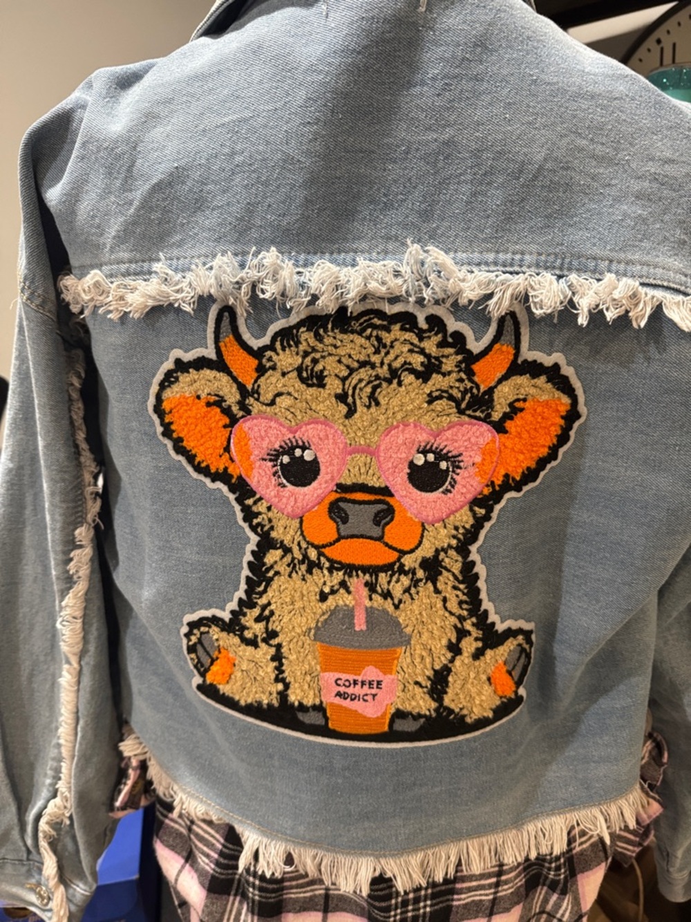 Woman’s  Light Blue Denim Jacket with Cute Embroidered Buffalo Patch